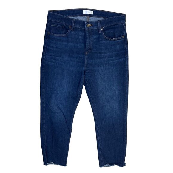 Loft Jeans The Super Soft Girlfriend Raw Hem Dark Wash Size 10 Stretch - Picture 1 of 7